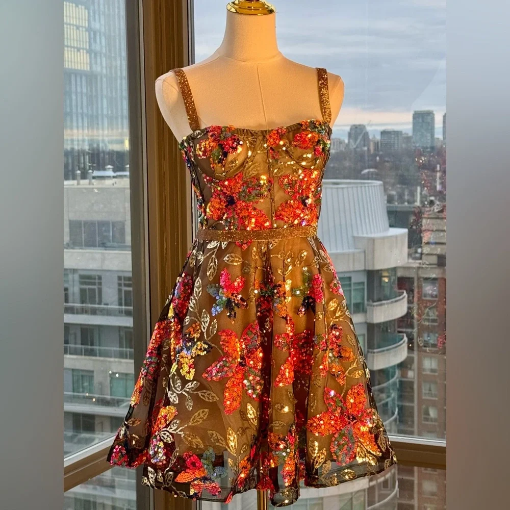 🆕 BRONX & BANCO 🧿 NWOT Mademoiselle Floral Sequin Fit-&-Flare Dress Sz XS US 2 - Picture 4 of 16